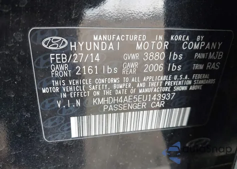 2014 Hyundai Elantra Se z USA, uszkodzony, nr VIN KMHDH4AE5EU143937